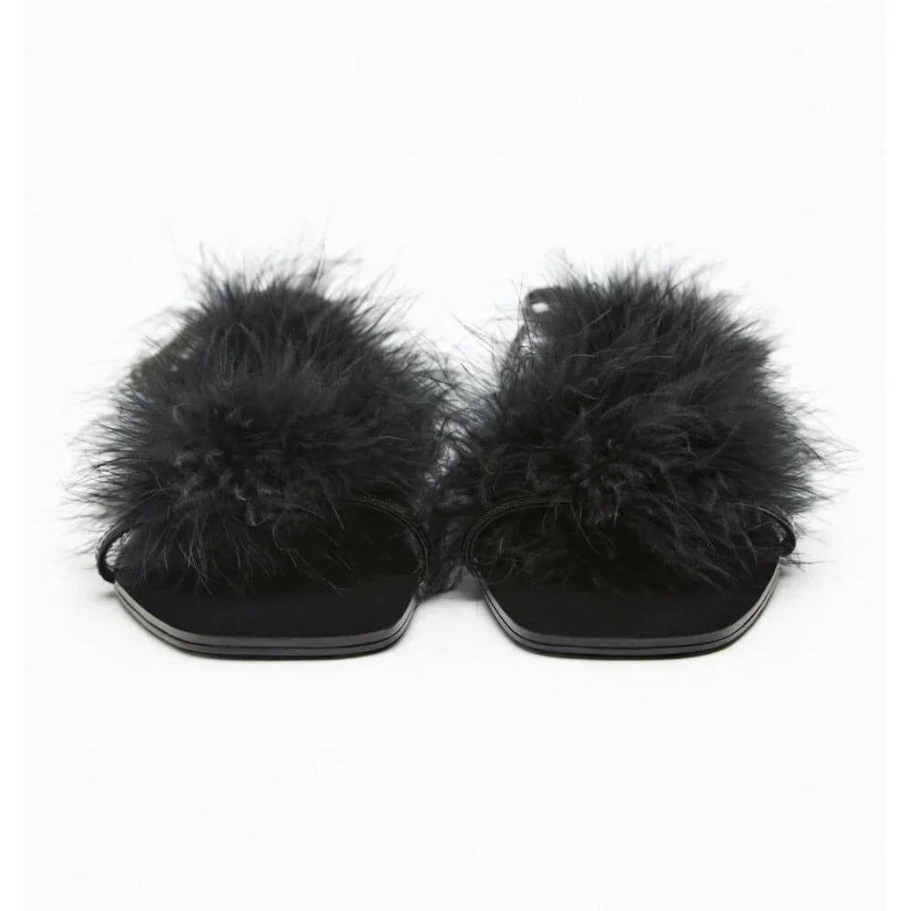 NWT Zara black feather accented flat strap up sandals, EU 36 - Picture 6 of 14